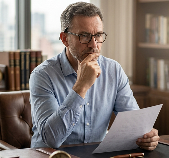 Manager reviewing documents